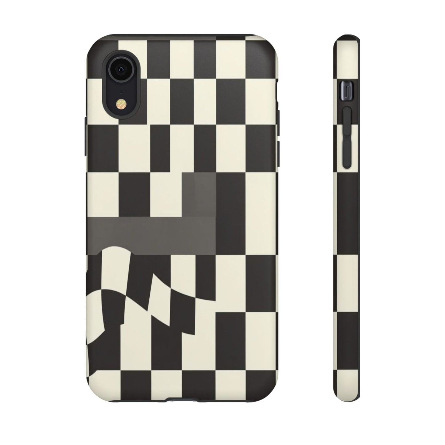 Checkerboard Wave Phone Case — Black & Cream Graphic Tough Case