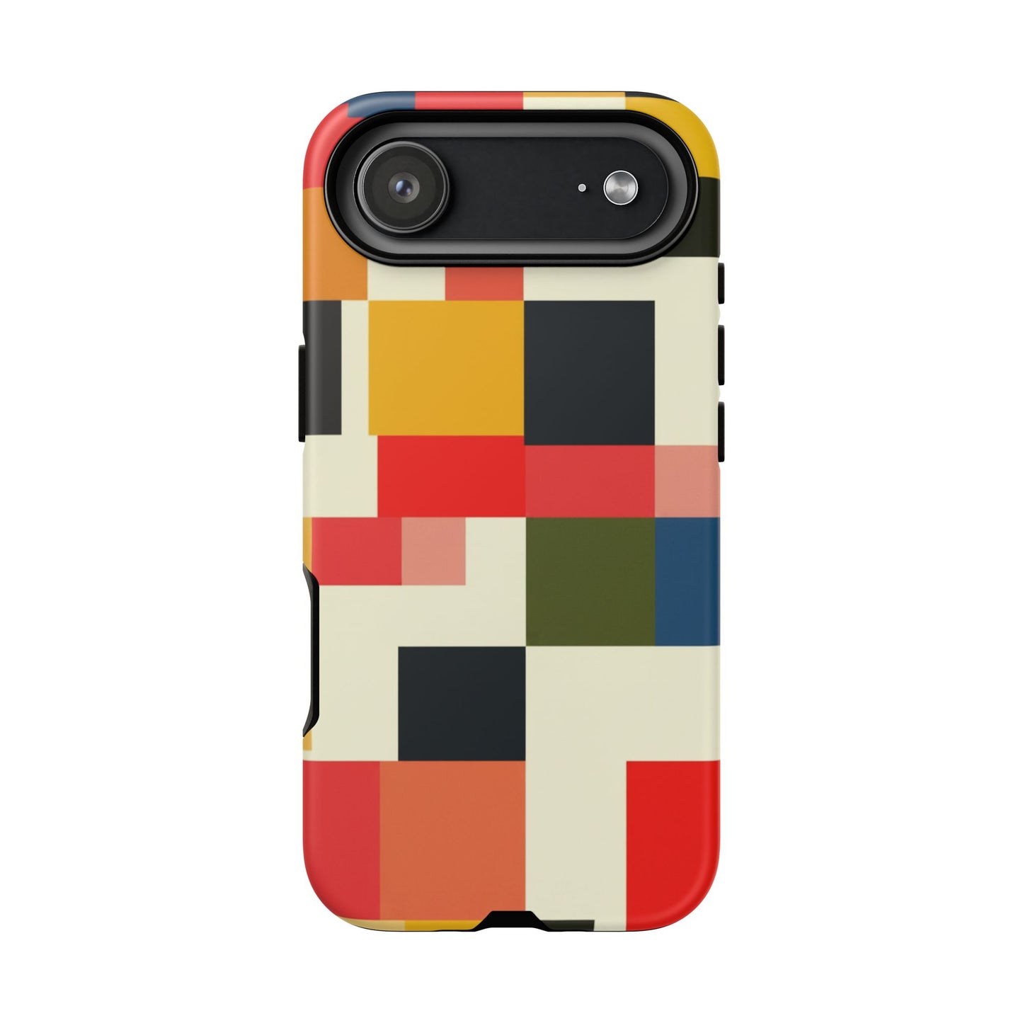 Abstract Color Block Tough Phone Case — Retro Geometric Protective Cover