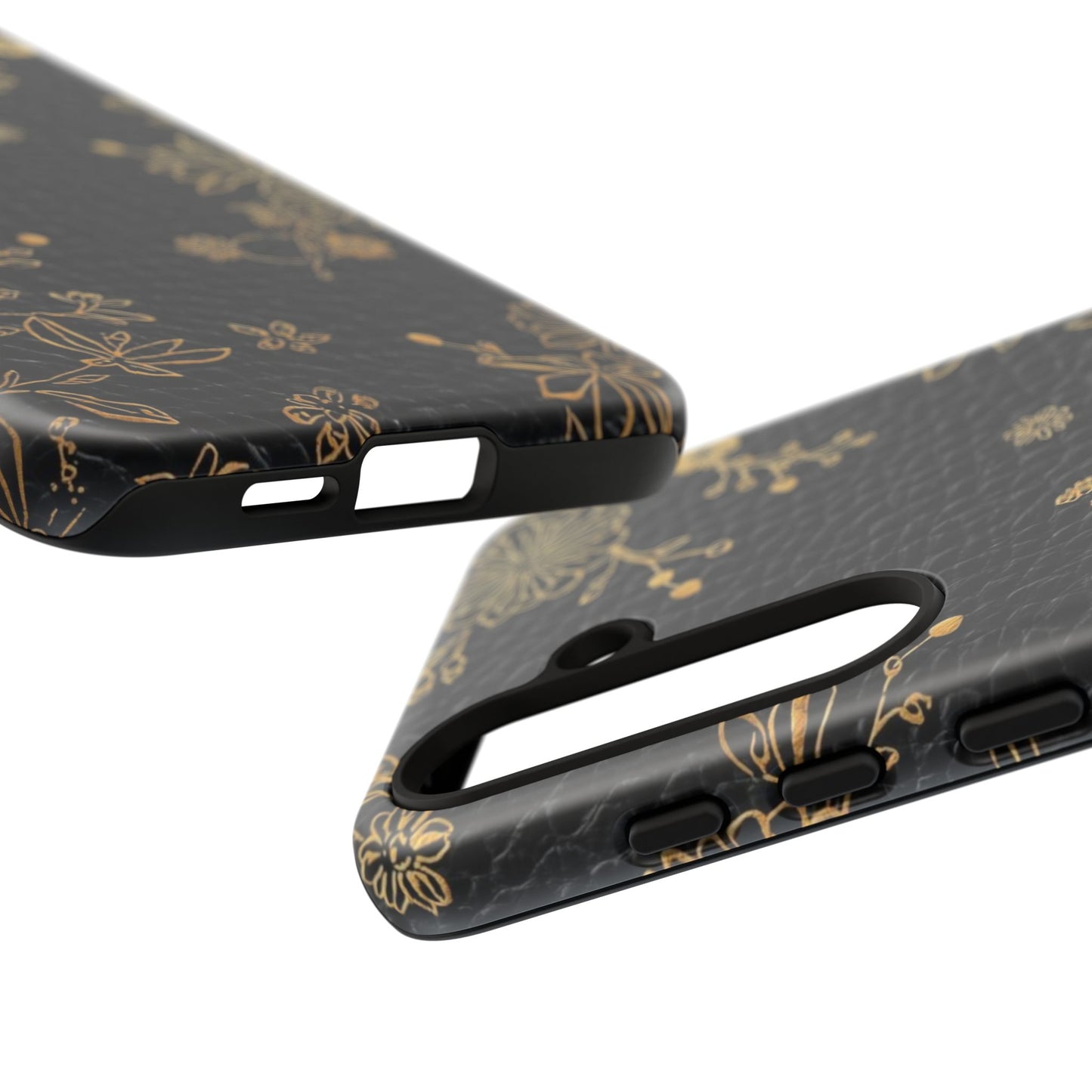 Floral Gold Foil Leather Texture Tough Phone Case