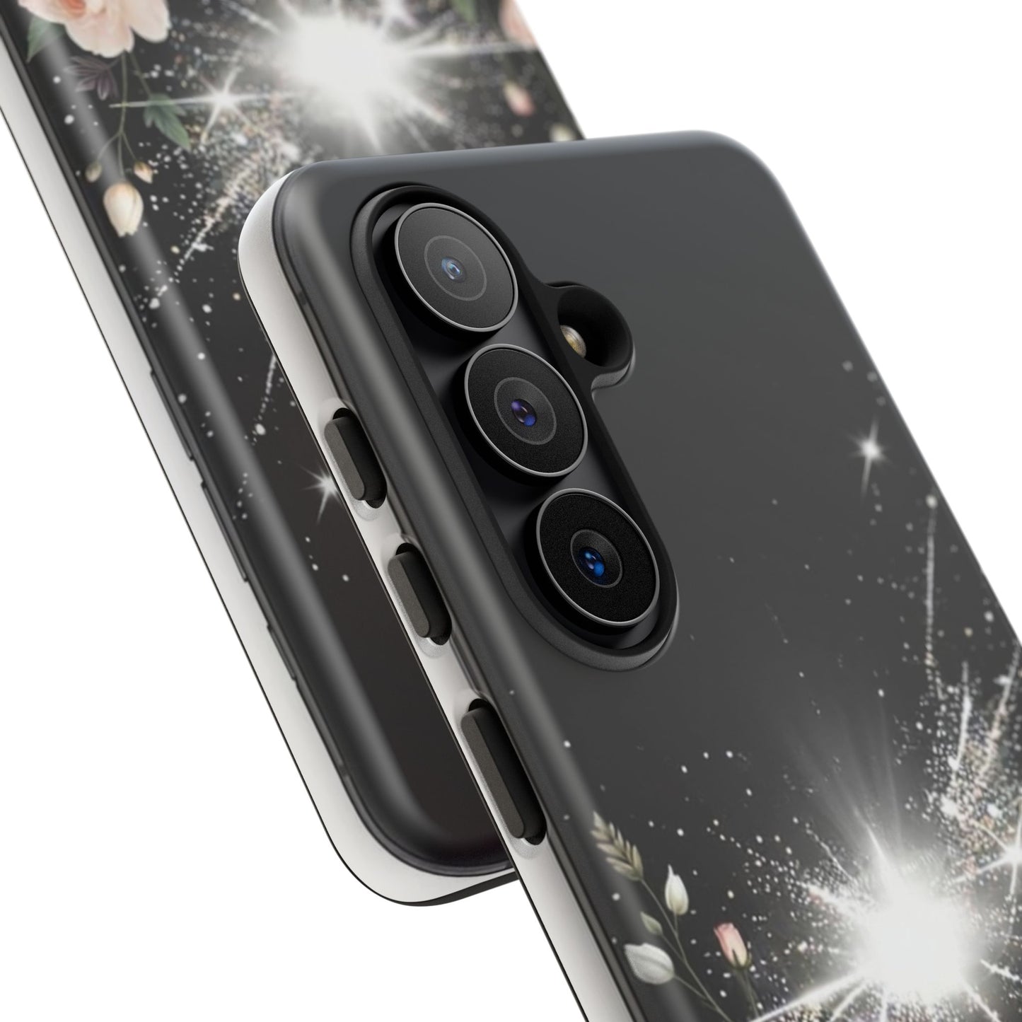 Floral Burst Phone Case — Protective Black Sparkle Design