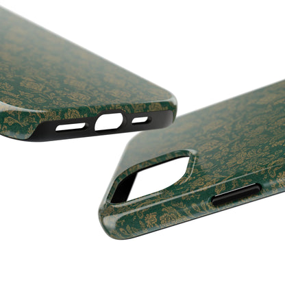 Vintage Floral Tough Phone Case — Green Damask Protective Cover