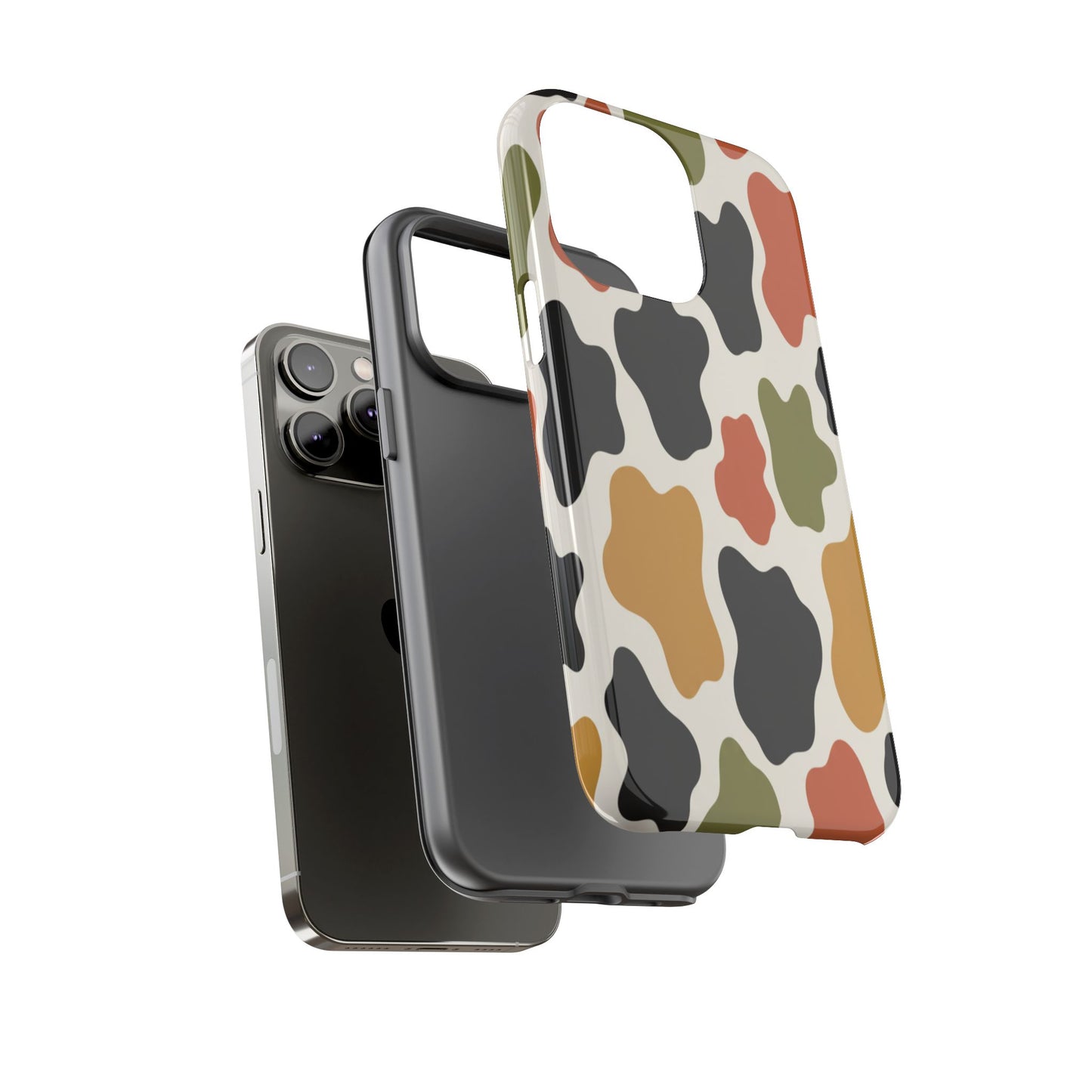 Camouflage Pattern Tough Phone Case – Retro Olive, Rust & Mustard Protective Cover