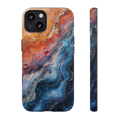 Marbled Galaxy Tough Phone Case — Abstract Blue & Coral Protective Cover
