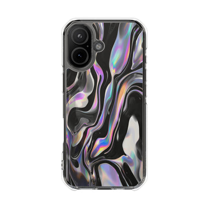 Magnetic Clear Impact Phone Case — Iridescent Black Marble Design