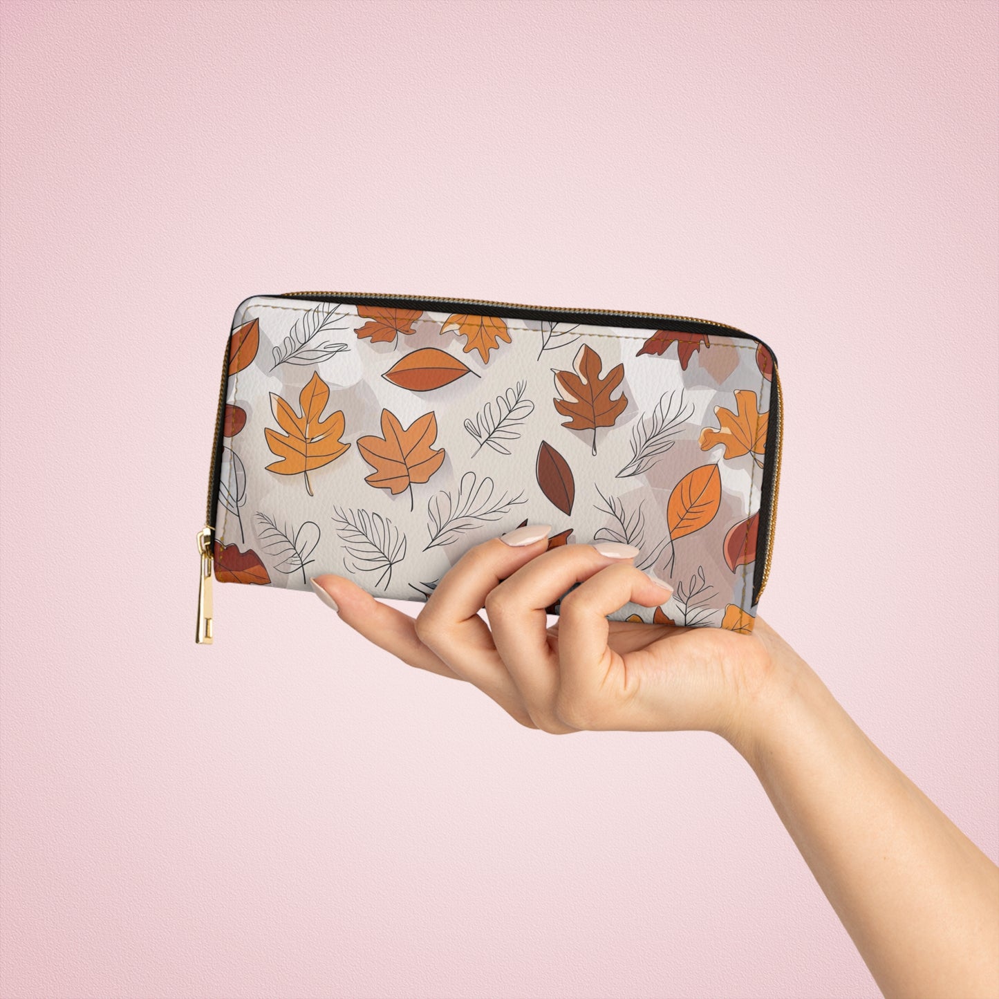 Women's Toffee  Vegan Wallet - Autumn Leaf Zippered Wallet
