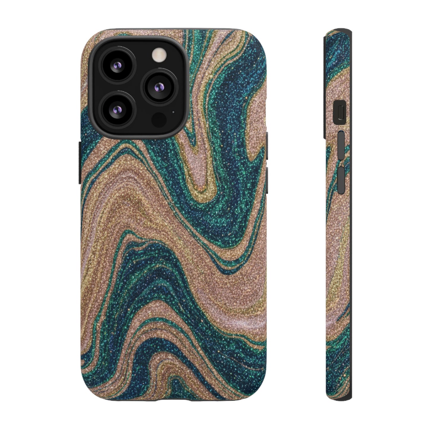 Marbled Teal & Gold Phone Case — Glitter Swirl Tough Case