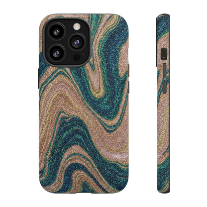 Marbled Teal & Gold Phone Case — Glitter Swirl Tough Case