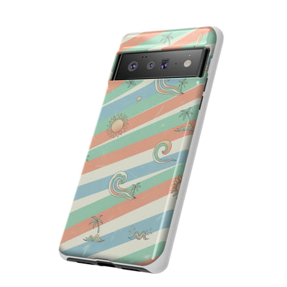 Surf Stripe Tough Phone Case — Retro Beach Waves Pattern