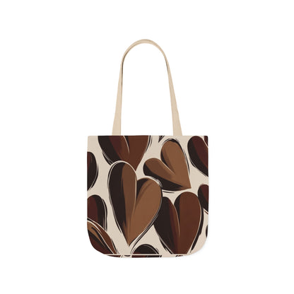 Mocha Hearts Canvas Tote Bag - Reusable Market Tote