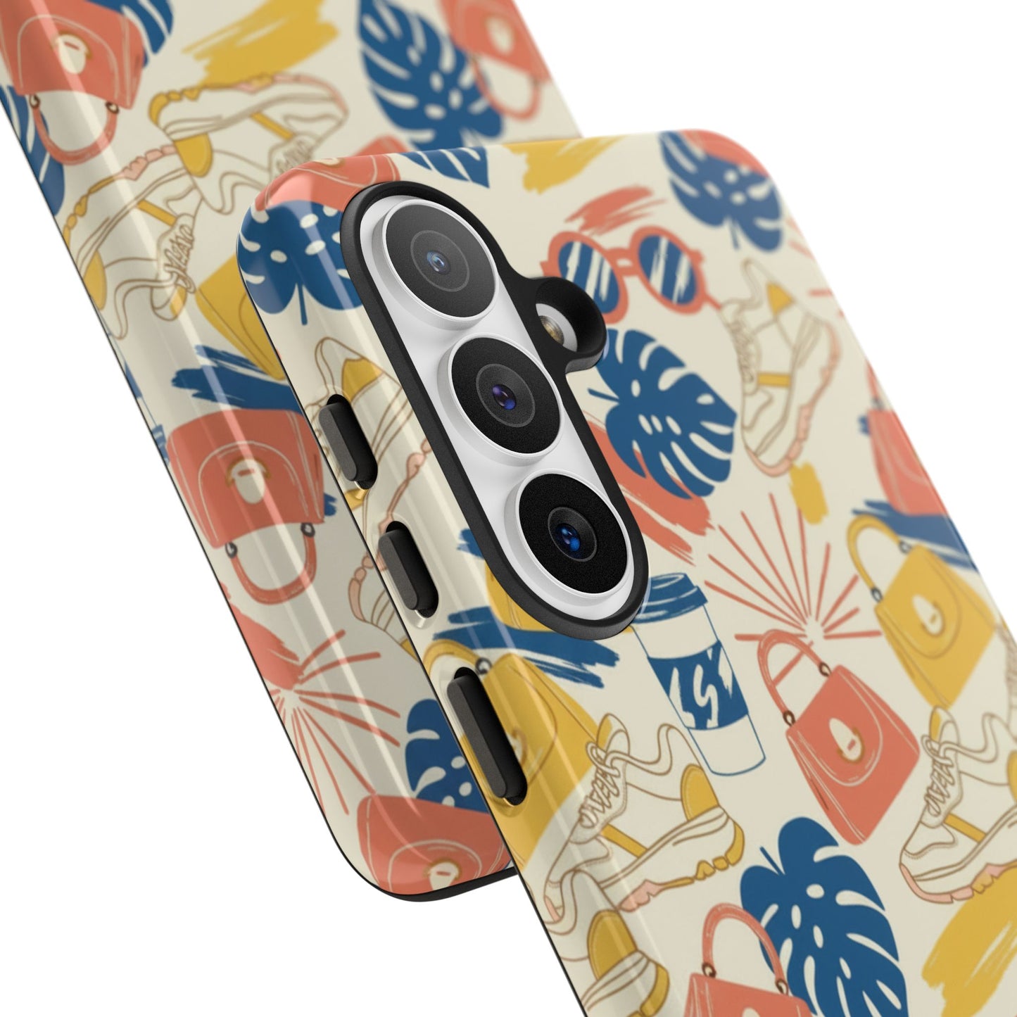 Tough Cases: Retro Summer Pattern Phone Case – Sunglasses, Sneakers & Tropical Leaves