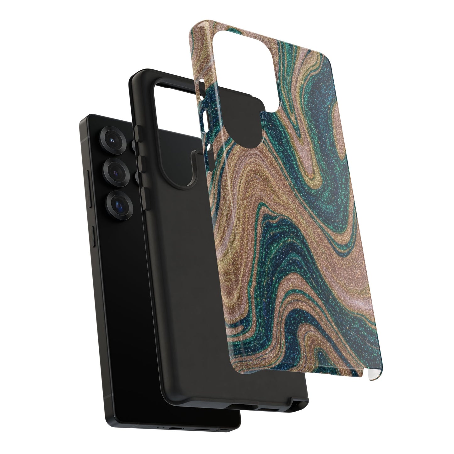 Marbled Teal & Gold Phone Case — Glitter Swirl Tough Case