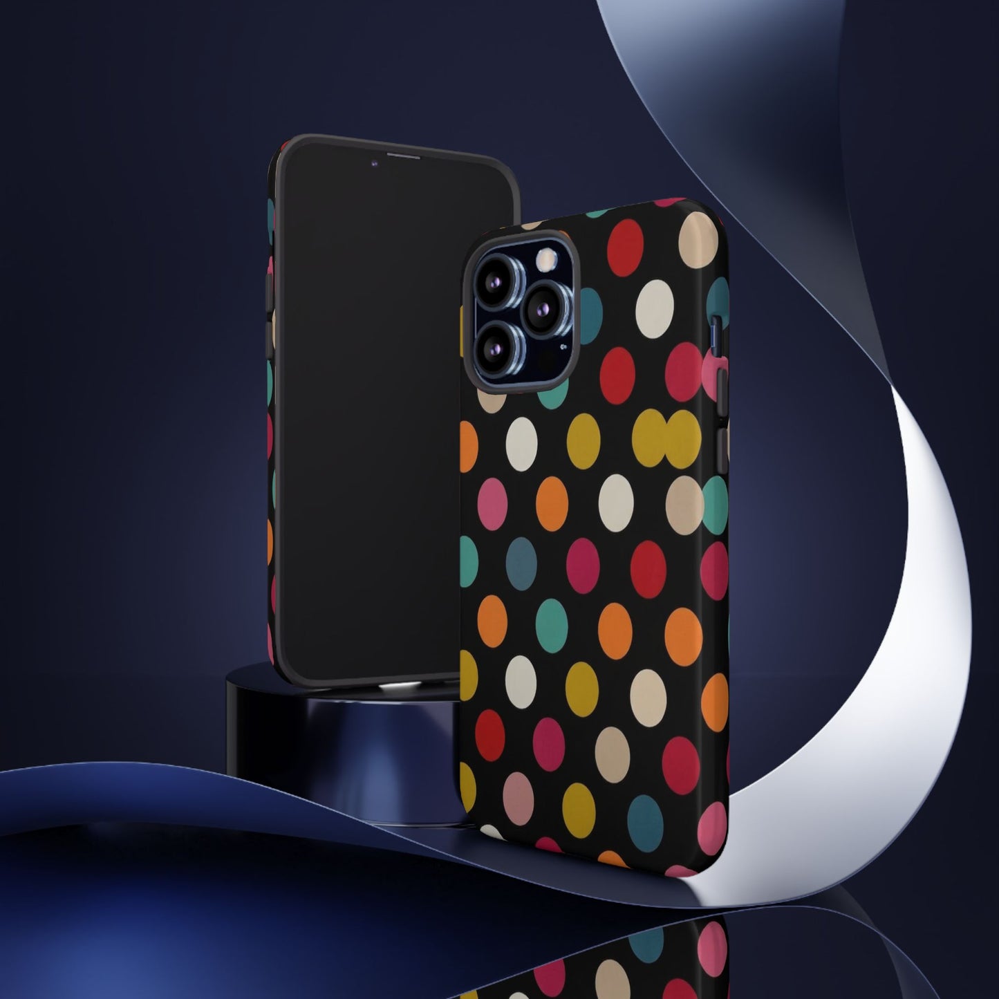 Polka Dot Tough Phone Case – Colorful Retro Dots on Black