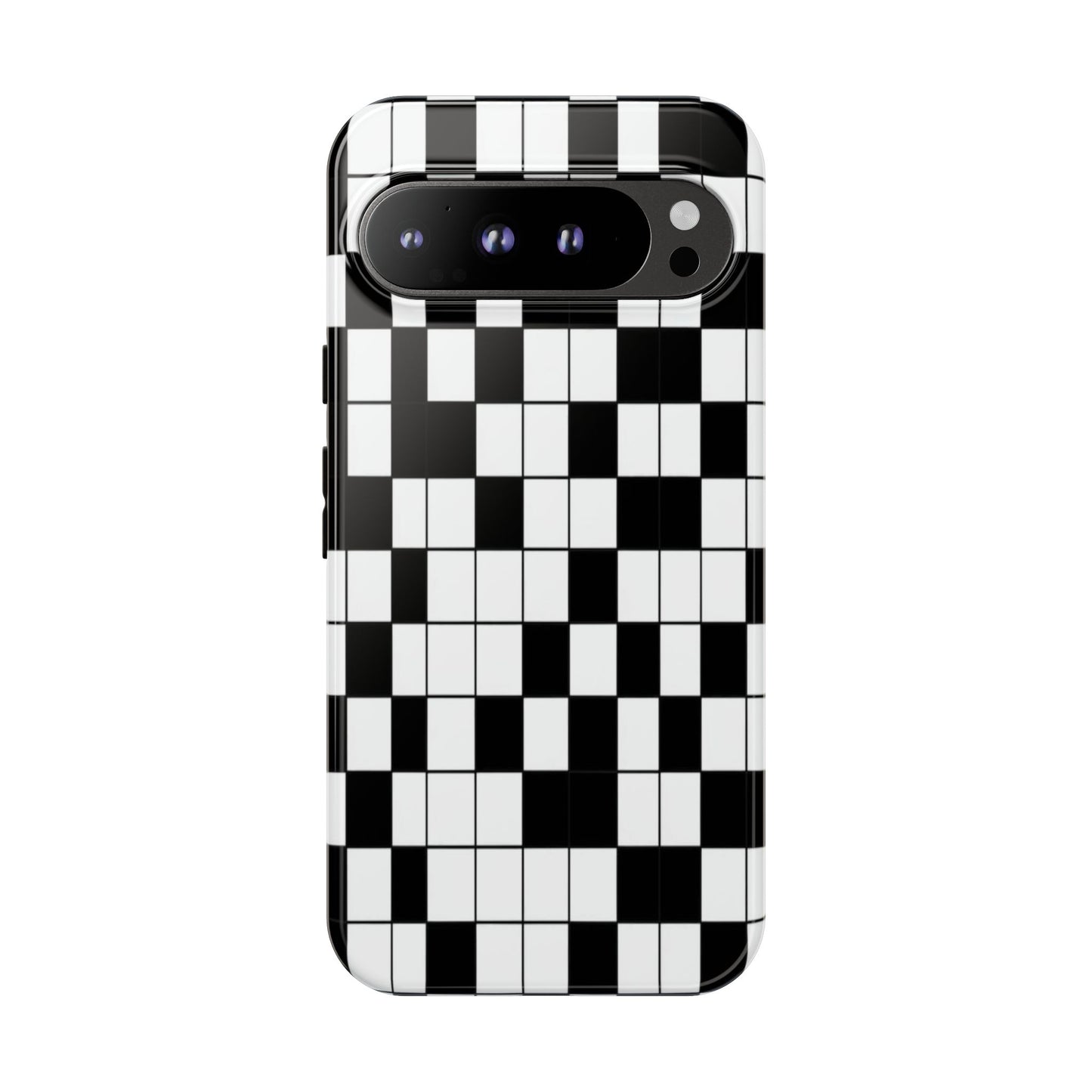 Crossword Grid Phone Case — Black & White Puzzle Pattern Tough Phone Cover