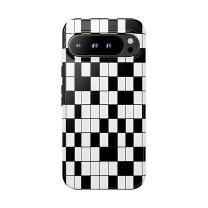 Crossword Grid Phone Case — Black & White Puzzle Pattern Tough Phone Cover