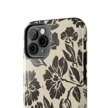Floral Noir Tough Phone Case — Black Vintage Flower Protective Cover