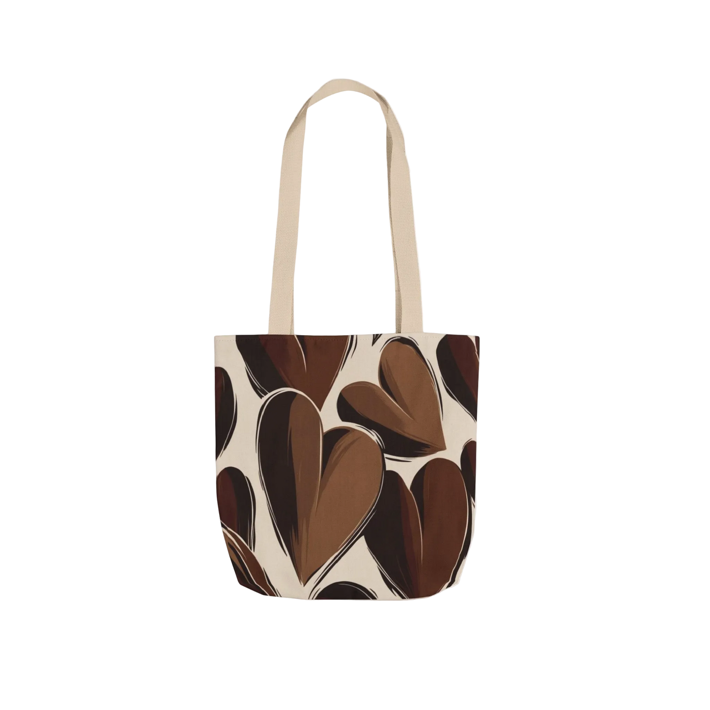 Mocha Hearts Canvas Tote Bag - Reusable Market Tote