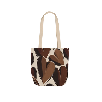 Mocha Hearts Canvas Tote Bag - Reusable Market Tote
