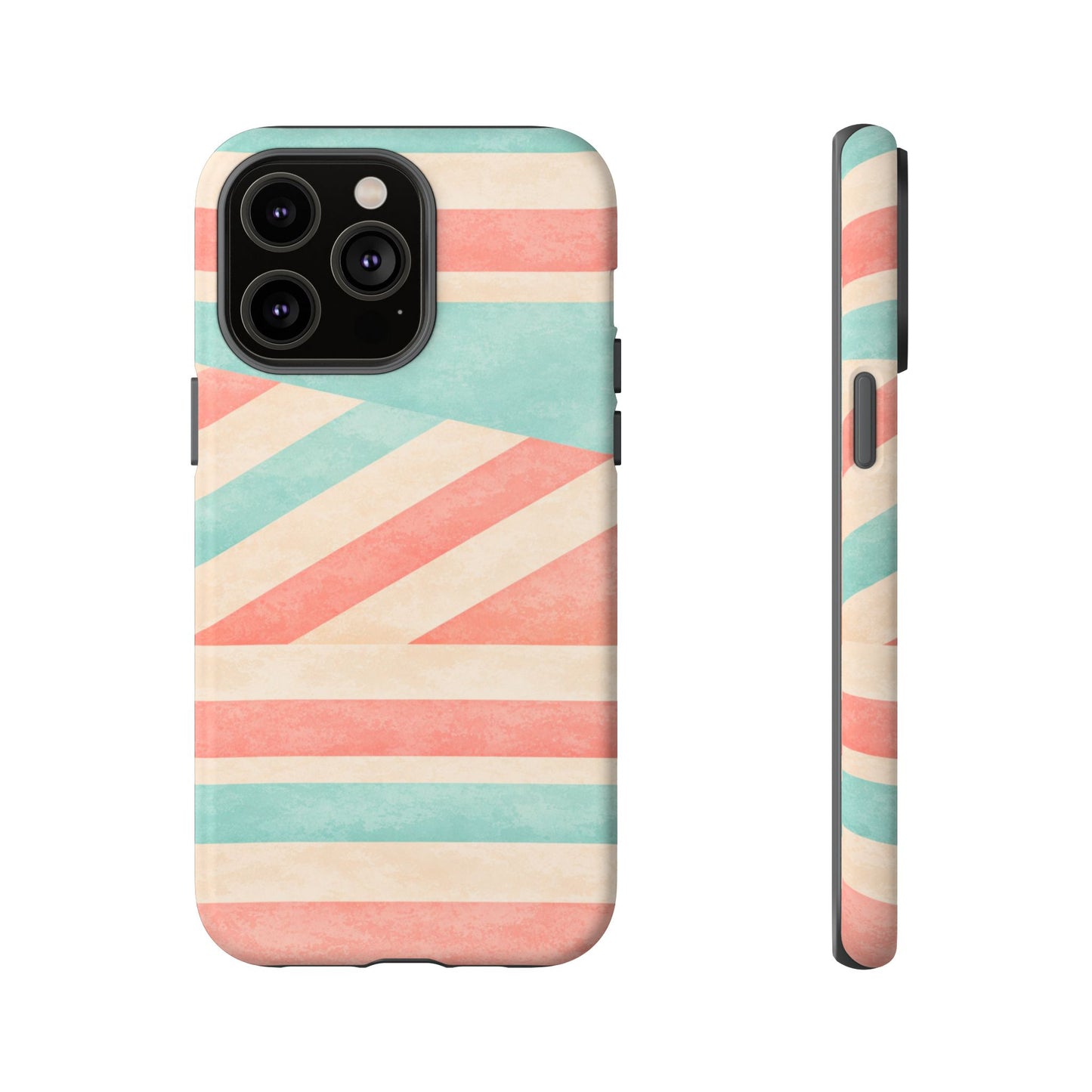Pastel Stripes Tough Phone Case – Retro Coral & Teal Protective Cover