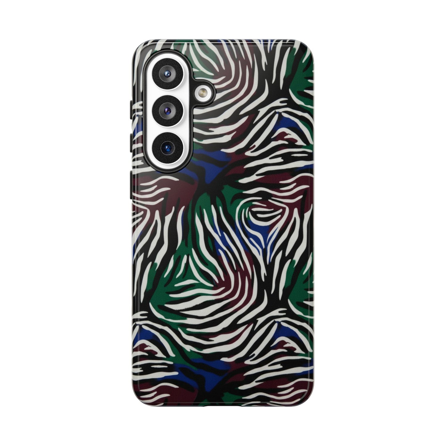 Zebra Camo Tough Phone Case – Green & Blue Animal Print Protective Cover