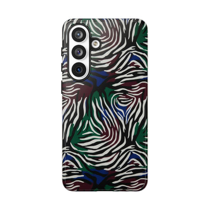 Zebra Camo Tough Phone Case – Green & Blue Animal Print Protective Cover