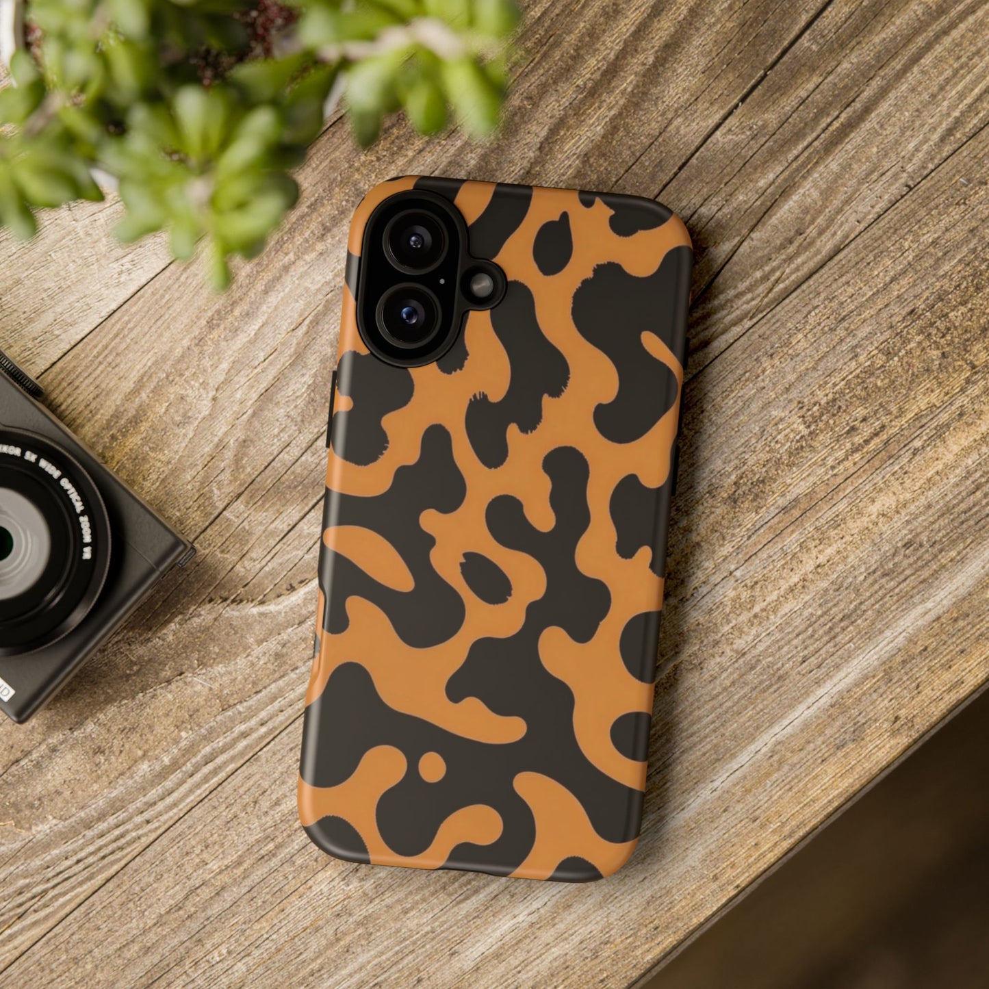 Leopard Print Phone Case — Orange & Black Tough Pattern Protective Cover