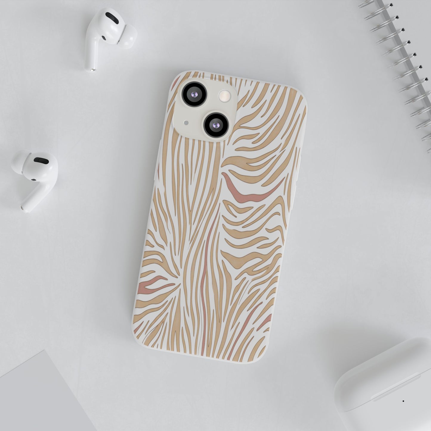 Neutral Zebra Print Flexi Case — Beige & Rose Gold Animal Pattern Phone Cover
