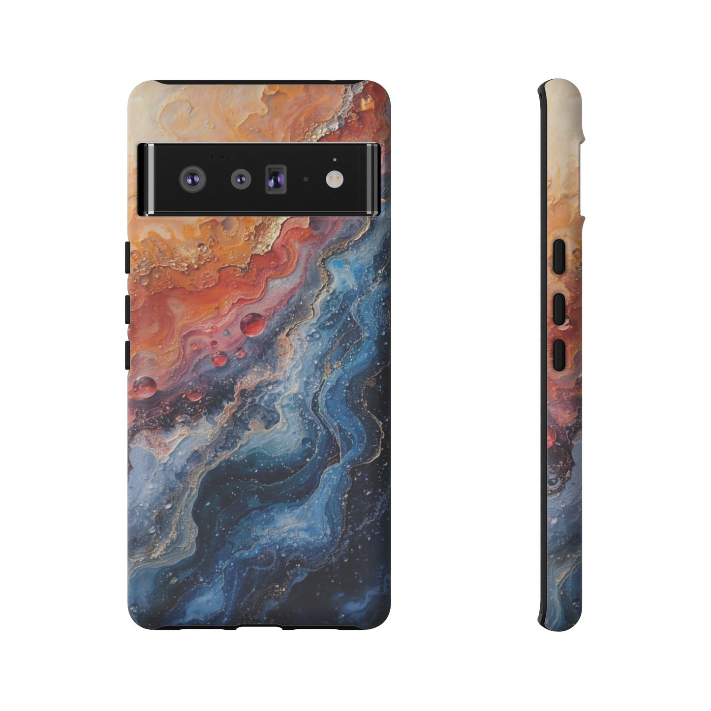 Marbled Galaxy Tough Phone Case — Abstract Blue & Coral Protective Cover