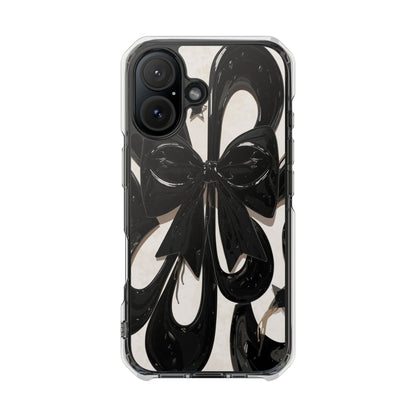 Clear Magnetic Phone Case — Black Abstract Bow Design
