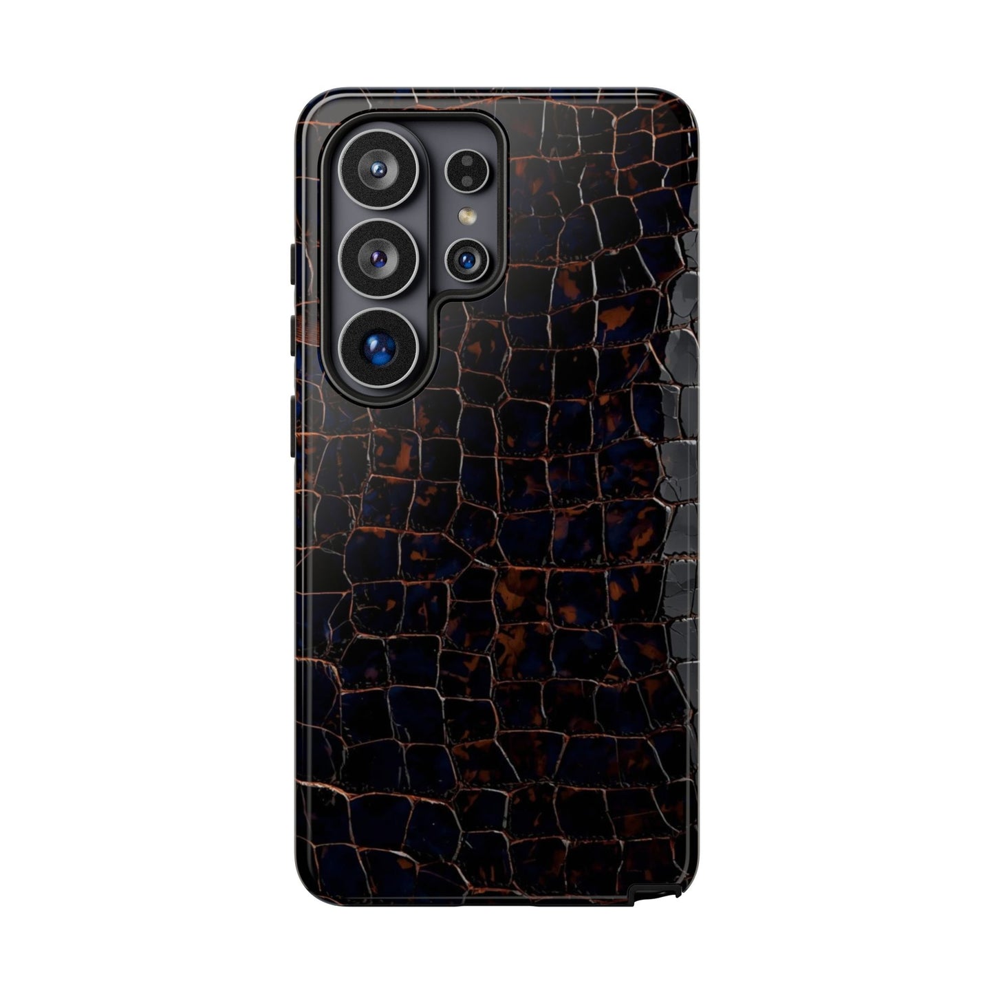 Croc-Embossed Tough Phone Case — Shockproof Black Alligator Texture
