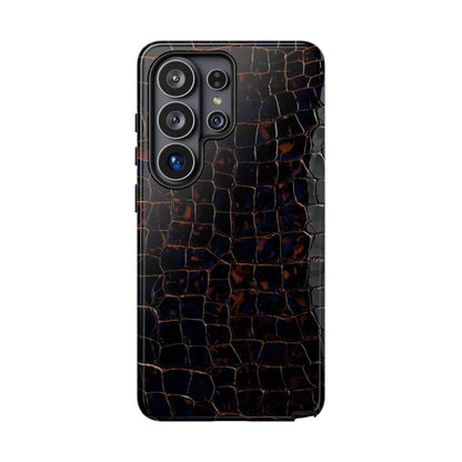 Croc-Embossed Tough Phone Case — Shockproof Black Alligator Texture