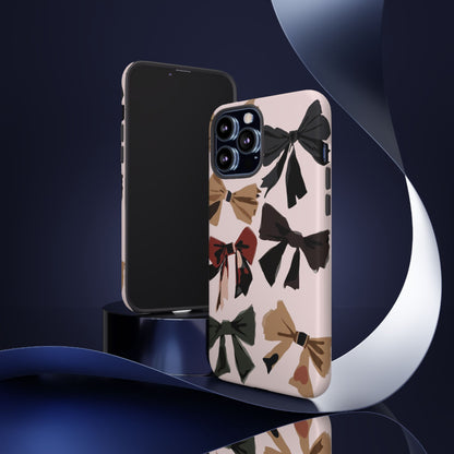 Bow Pattern Phone Case - Pink, Brown & Black Bows Protective Cover