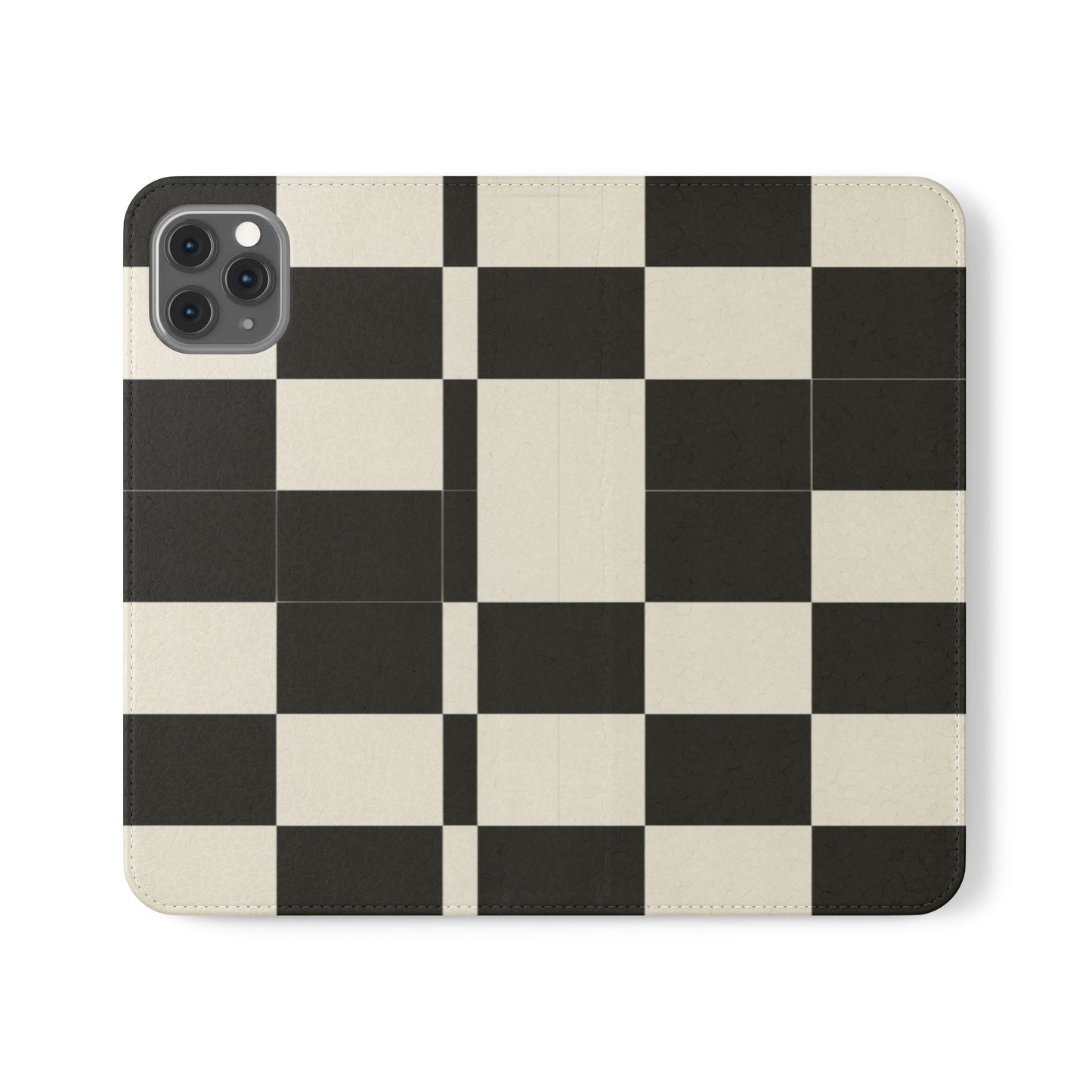 Checkered Flip Phone Case – Black & Cream Retro Grid Wallet Case
