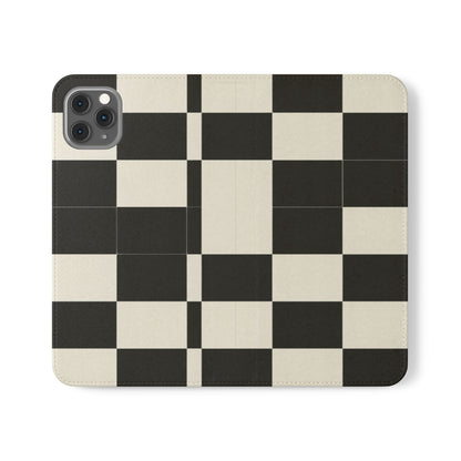 Checkered Flip Phone Case – Black & Cream Retro Grid Wallet Case