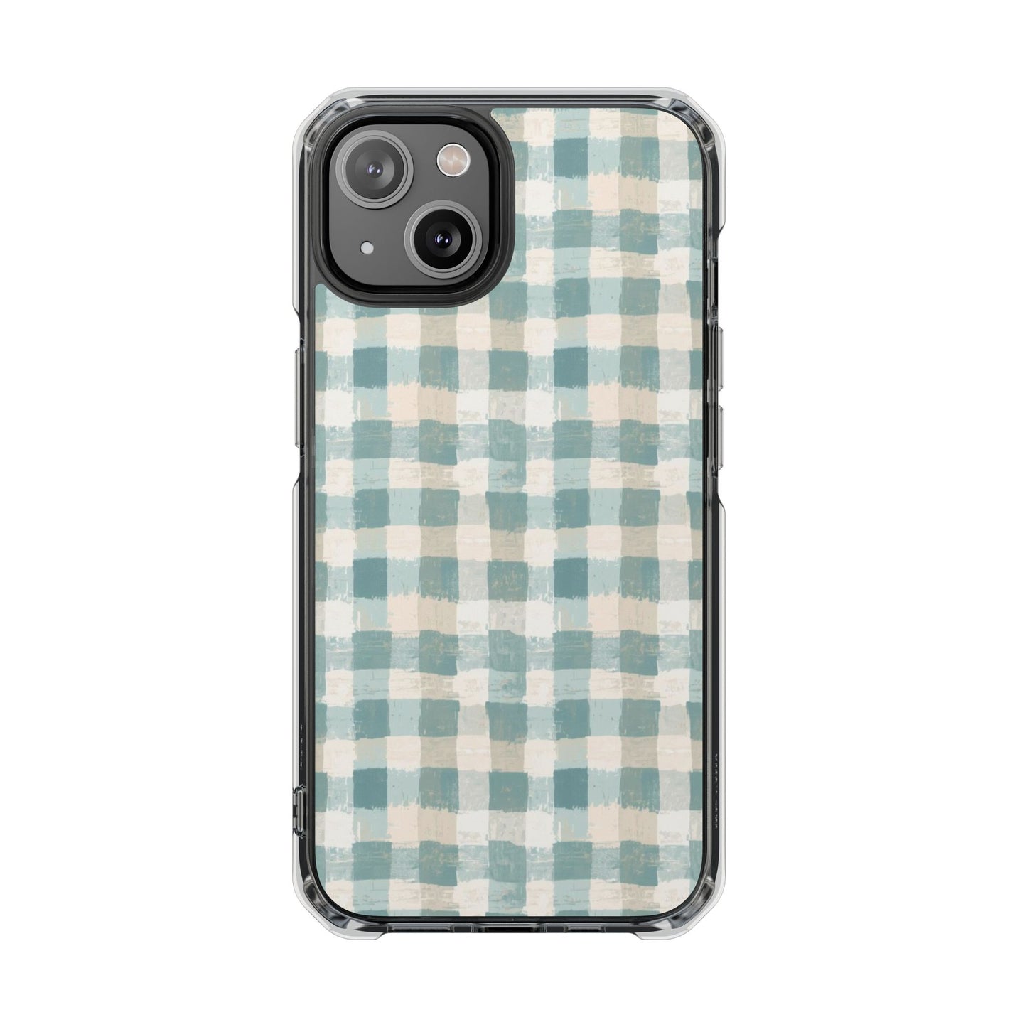 Clear Magnetic Impact Phone Case — Blue Green Gingham Plaid