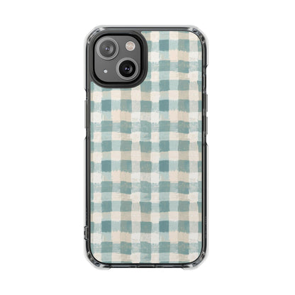 Clear Magnetic Impact Phone Case — Blue Green Gingham Plaid
