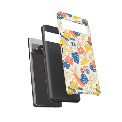 Tough Cases: Retro Summer Pattern Phone Case – Sunglasses, Sneakers & Tropical Leaves