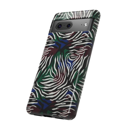 Zebra Camo Tough Phone Case – Green & Blue Animal Print Protective Cover