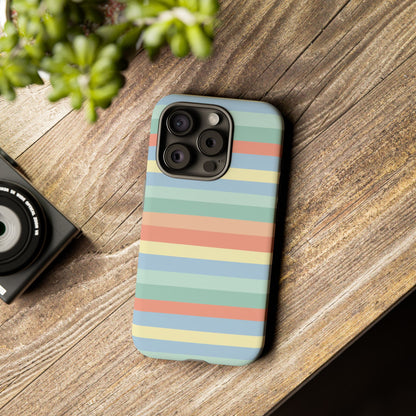 Pastel Striped Phone Case — Retro Horizontal Multi-Color Tough Case