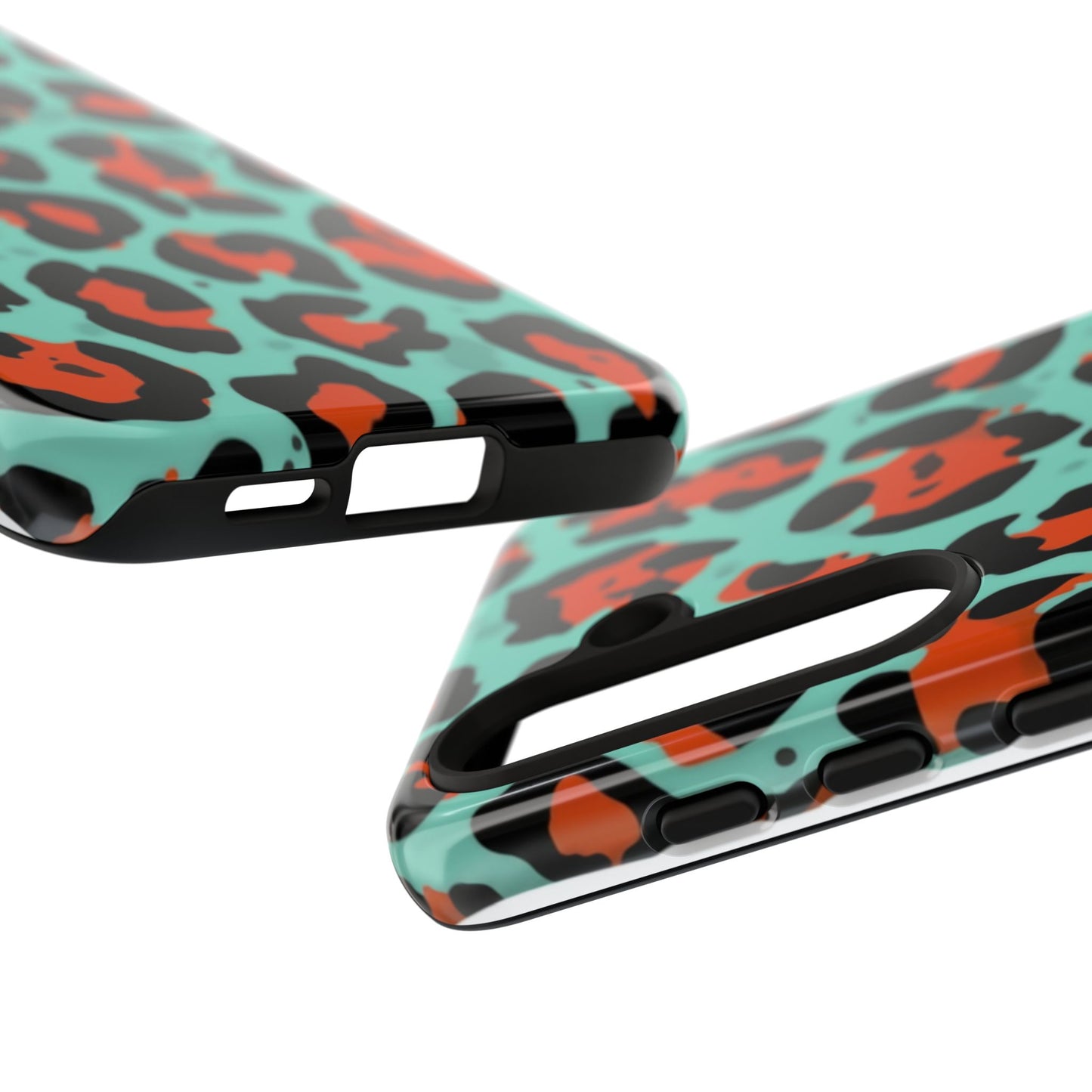 Leopard Print Tough Phone Case — Teal & Rust Protective iPhone Cover