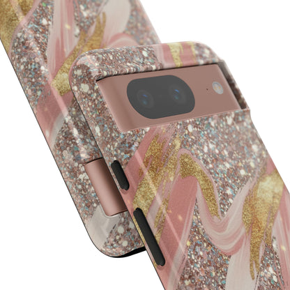 Glitter Blush Marble Phone Case — Pink Gold Swirl Tough Case