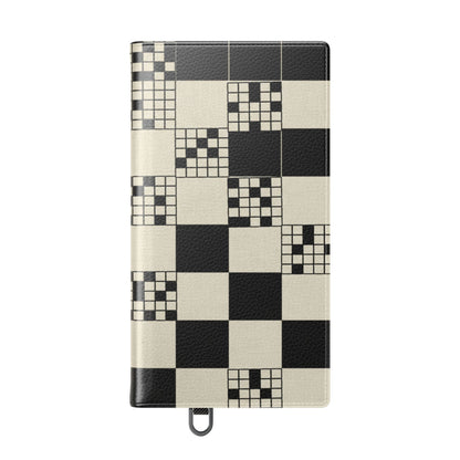 Checkerboard Flip Phone Case – Retro Black & Cream Geometric Wallet Case