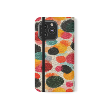 Colorful Confetti Dot Flip Phone Case — Retro Polka Wallet Cover