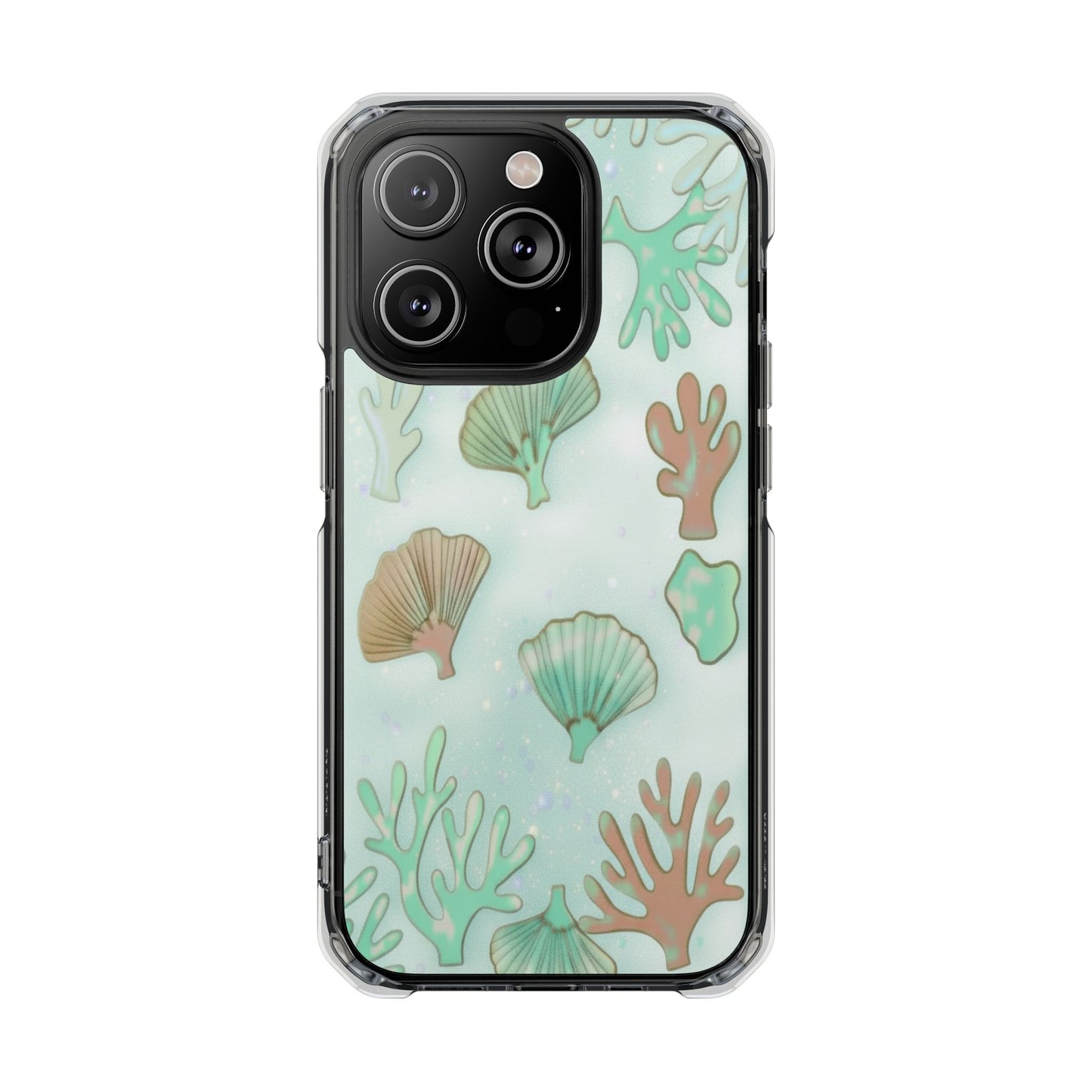 Clear Magnetic Phone Case — Seashell & Coral Beach Design