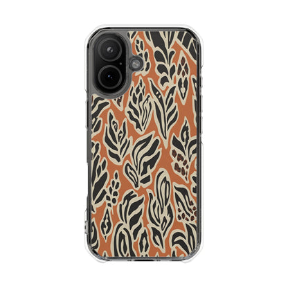 Clear Magnetic Phone Case — Earthy Abstract Leaf Pattern