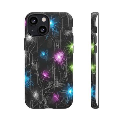 Neon Floral Tough Phone Case — Glow Flower Protective iPhone Cover