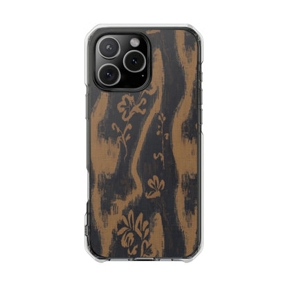 Clear Magnetic Phone Case — Rustic Woodgrain Floral Design