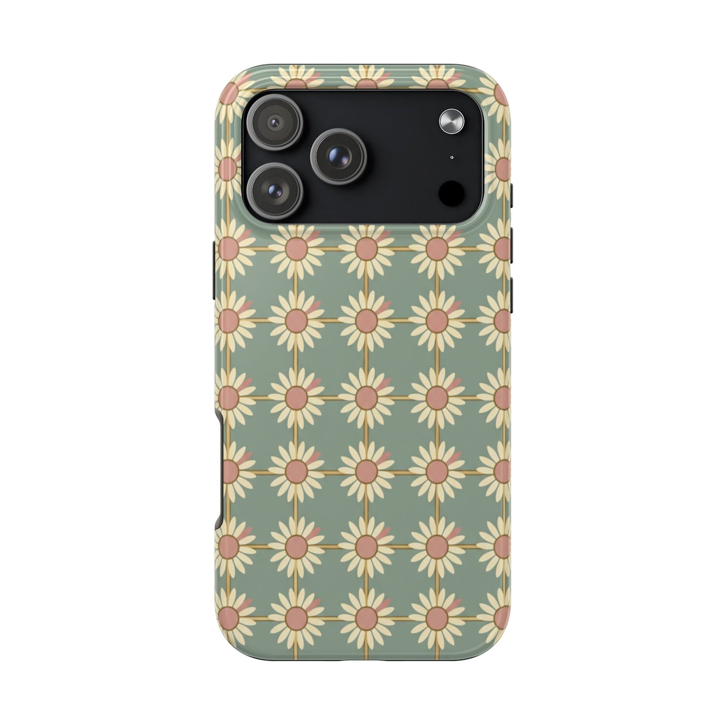 Daisy Pattern Tough Phone Case — Retro Floral Protective Cover