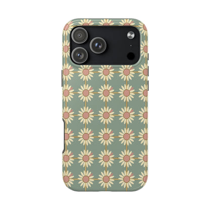 Daisy Pattern Tough Phone Case — Retro Floral Protective Cover