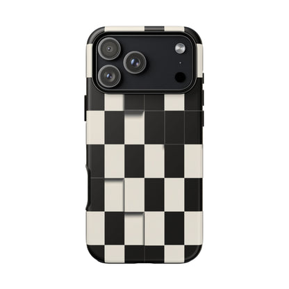 Checkerboard Tough Phone Case — Classic Black & Cream Grid Protective Cover