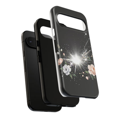 Floral Burst Phone Case — Protective Black Sparkle Design